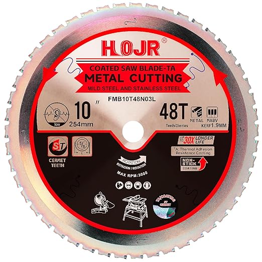 Metal Cutting Circular Saw Blade, Steel and Stainless Steel Cutting, The Cutting Head uses a Special Anti-Heat Sticking Coating with high Finish and Long Life,FMB 10 inch 48-Tooth 1" -TA
