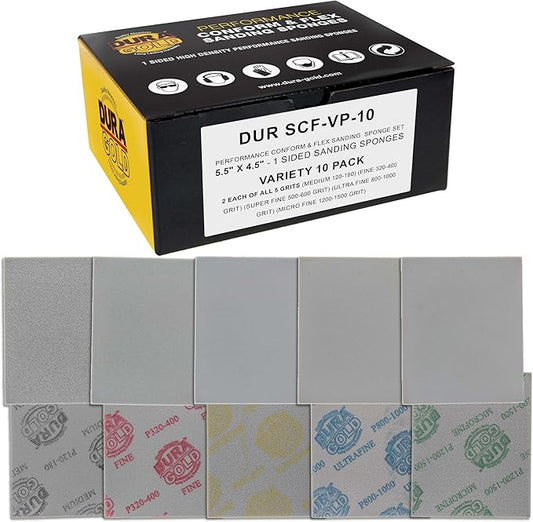 Dura-Gold Double-Sided Sanding Sponge Grit Variety Pack, Box of 20, Grits 180, 240, 320, 400, 800-4.7" x 3.9" Wet or Dry Flexible Softback Sandpaper Sponges, Hand Sanding Block Pad, Wood Metal Paint