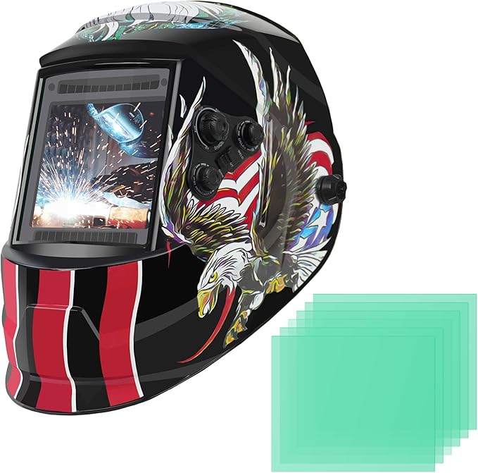 Auto Darkening Welding Helmet-True Color Large Viewing Screen 4×4 -Solar&Battery Power-Welding Mask 4 Sensor-Adjustable Shade 9/9-13 Welder Hood For SMAW, MIG, TIG, GTAW