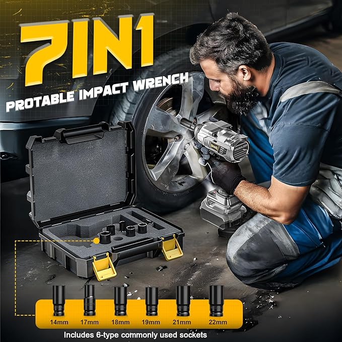 Cordless Impact Wrench 1/2 inch for Dewalt 20v Battery, 1000FT-LBS(1360N.m) Brushless Electric Impact Gun, High Torque Power Impact Driver with 6Pcs Sockets & Storage Case (Tool Only)