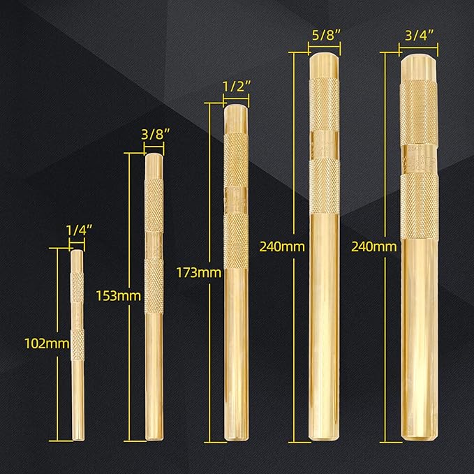 5 Brass Drift Punch Set, Hand Tool Punches Tools for Home use 1/4-Inch 3/8-Inch 1/2-Inch 5/8-Inch 3/4-Inch 1/4'' 3/8'' 1/2'' 5/8'' 3/4'' 5 Pc. Replace 67003-MAI 045256670034
