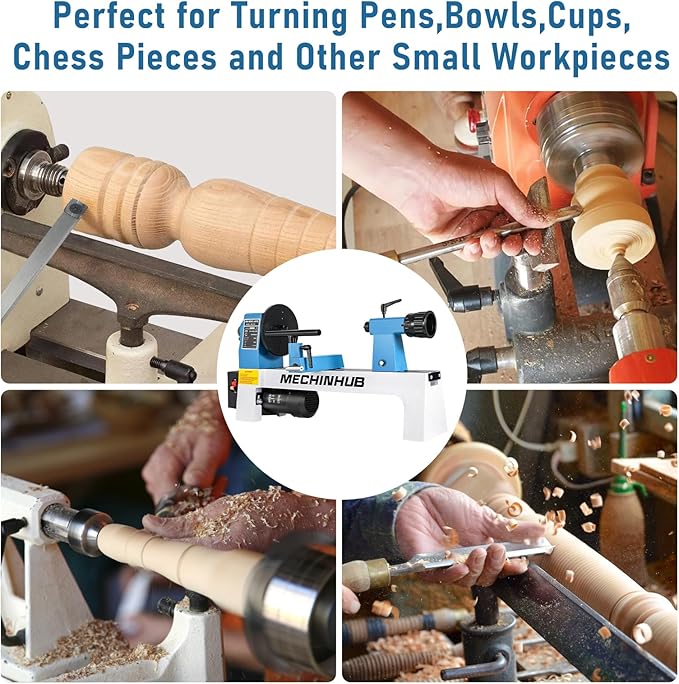 Mini Benchtop Wood Lathe, 8" x 12" Small Wood Lathe Machine 1/3 HP Infinitely Variable Speed 750-3200 RPM with Wood Turning Lathe Tools Kits Professional for DIY Woodworking