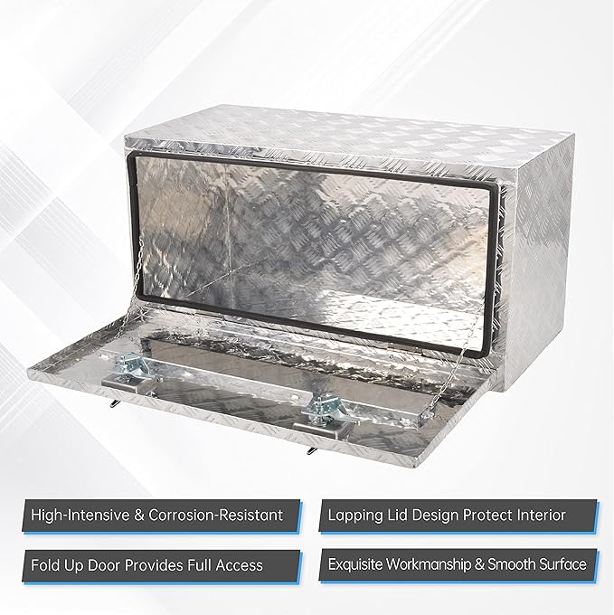 36'' x 18'' x 17'' Underbody Tool Box竊똚aterproof Heavy Duty Aluminum Truck Tool Box竊?5 Bar Tread RV Storage Organizer with T-Handle,Silver