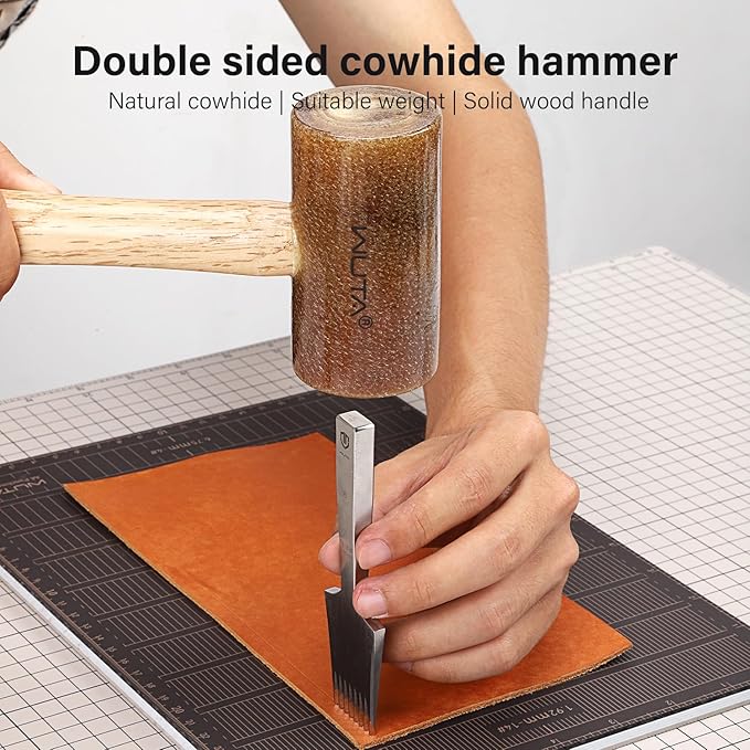 WUTA Rawhide Mallet 100% Rawhide-head Hammer for Jewelry Making Leather Craft Hammer Stamping Jewelry Leather Worker Craft Tool Good Buffering Mallet 42mm