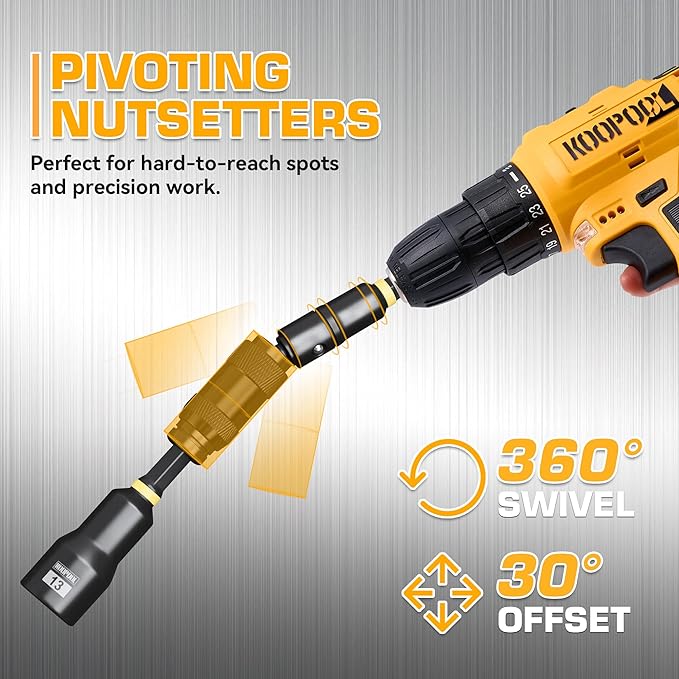 Magnetic Impact Nut Driver Set, Metric & SAE Driver Bit Set with Socket Adapters, Bit Holder, Wing Nut Driver, Universal Sockets, Quick Release Extension, Power Bits