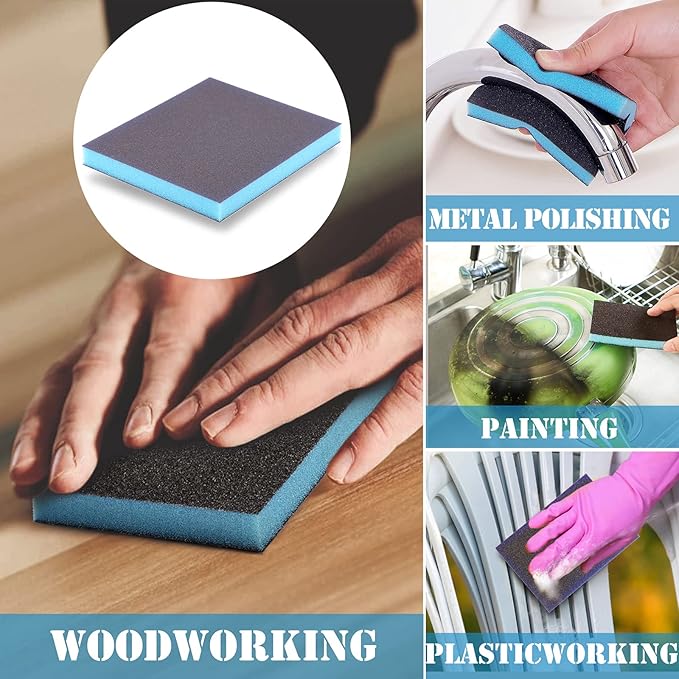 8Pcs 220 Grit Sanding Sponge, Jamiikury Sanding Blocks Washable and Reusable, Wet Dry Sandpaper Sponge for Wood Metal FurniturePaint and Drywall