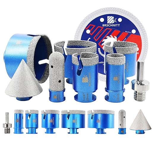 Diamond Core Drill Bit Set - BRSCHNITT Tile Hole Saw Kit 1" 1-3/8"1-3/4"2-1/2"3" & 4/5" Finger Bit & 2" Chamfer Bit for Porcelain Tile Ceramic Marble Granite Diamond Blade