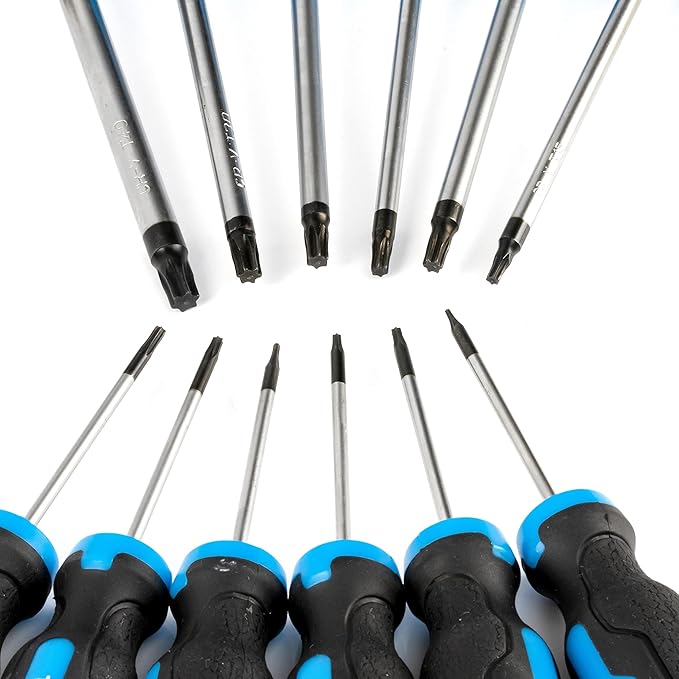NEIKO 01377A Magnetic Torx Screwdriver Set | 12 Piece | T5 ??T40 | 6 Point Star Head Driver | Heat Treated Chrome Vanadium Steel | Non Slip Cushioned Handle Grip | Magnet Bit Tip | Carrying Pouch