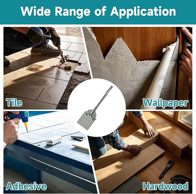65A Shank 6 Inch Wide Floor Scraper Chisel Bit - 24" Long Alloy Steel Jack Hammer Drill Bit Blade Scraper, Spring-loaded Bolt Reinforcement, Removal Tools for Tile Thinset Hardwood Adhesive