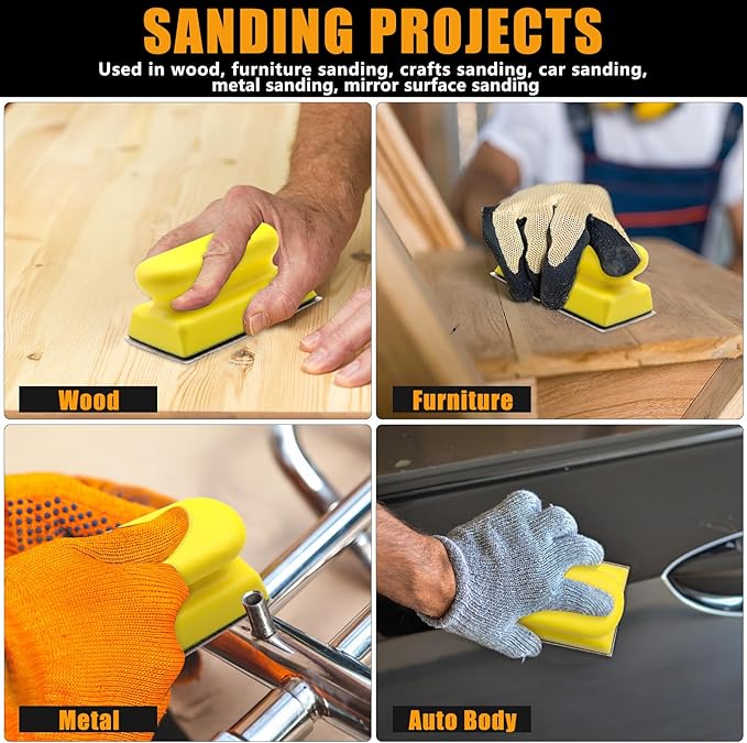 VIBRATITE 9 PCS Contoured Profile Hand Sanding Block, 4 Inch Hand Sander Block Interchangeable Assorted Convex & Concave Shapes with 45 Sheet Assortment Sandpaper for Auto Body, Woodworking, Furniture