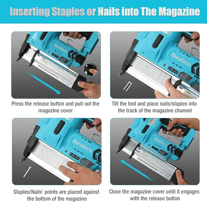 DURATECH 20V 18GA Cordless Brad Nailer, 2-in-1 Nail/Staple Gun for Carpentry & Upholstery, Including 2.0Ah Rechargeable Battery, 1H Quick Charger, 1000 Nails, 1000 Staples and Carrying Case