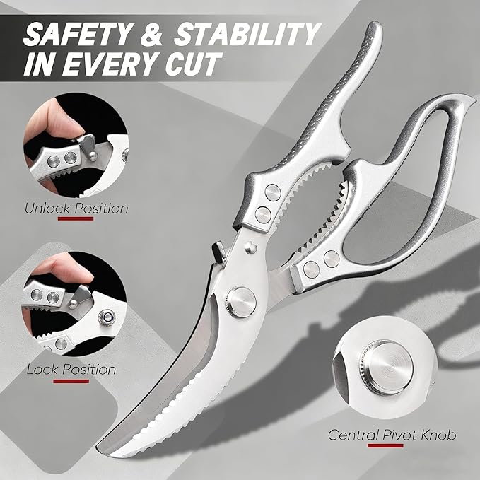 Kitchen Scissors 2-Pack, All-Purpose Heavy Duty Sharp Stainless Steel Shears, Dishwasher Safe Food Scissors for Chicken Bones, Poultry, Herbs & More, Kitchen Shears Set with Bottle Opener
