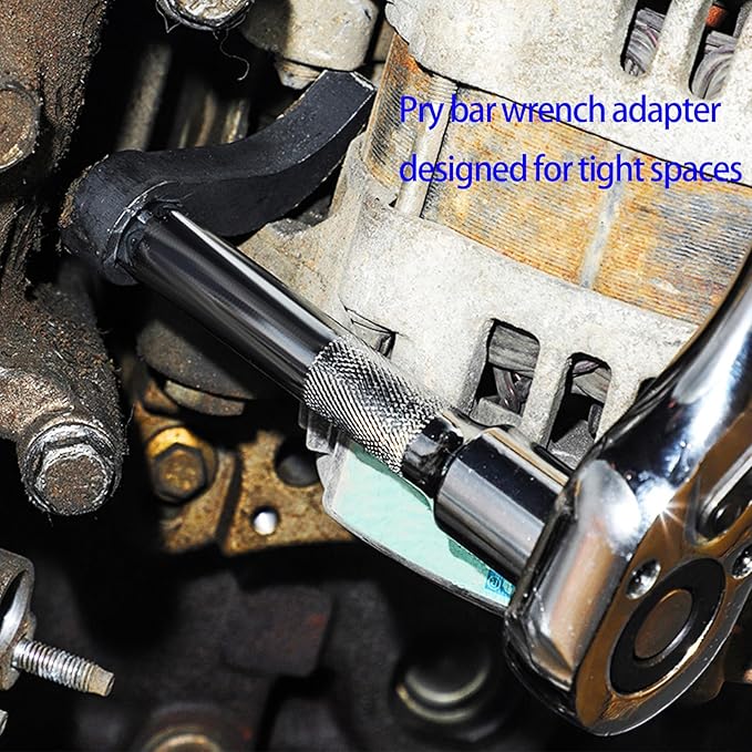 Pry Bar Wrench Adapter & Ratchet Pry Bar Attachment - Adjustable Angle Head, Extra-Strong Axle Removal Tool for Tight Spaces (1/2")