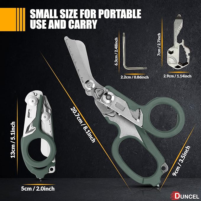 Pro 6-in-1 Multifunctional Trauma Shears Foldable - Stainless Steel Medical Scissors for Nurses - Raptor Trauma Shears with Glass Breaker - Surgical EMT Scissors for Nursing Students & Doctors