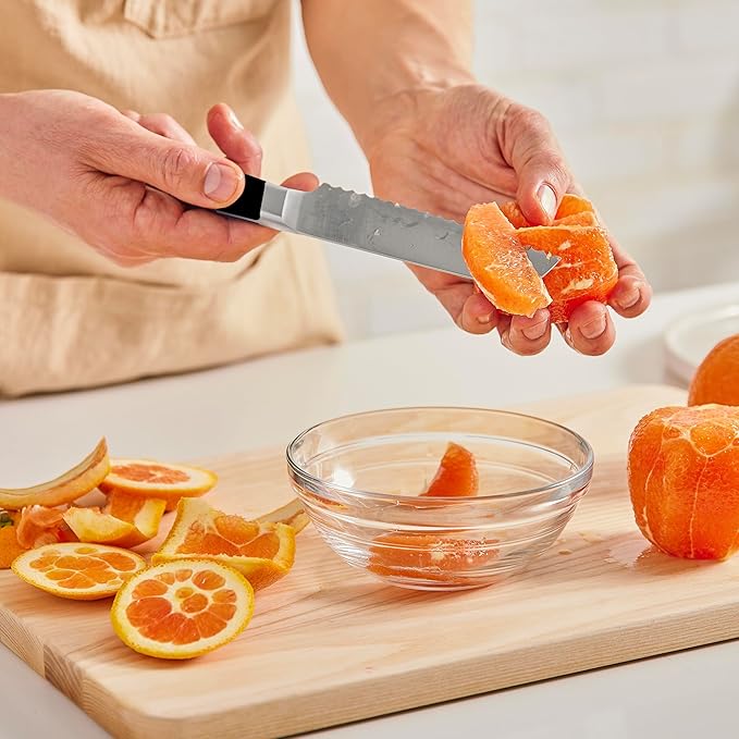 Misen Serrated Bread Knife - High-Carbon Japanese AUS8 Steel - Perfect for Soft Foods, Bread, Pastries, and Fruits - Verstatile Slicer, Razor-Sharp Edge, Durable Blade, Ergonomic Handle - 5", Red
