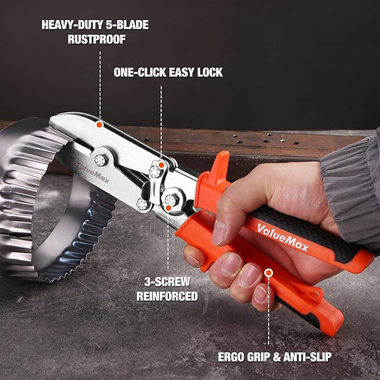 ValueMax 5-Blade Hand Crimper, Gutter Crimping Tool and Sheet Metal Crimper for 22-28 Gauge Stainless Steel, HVAC Ductwork, Downspouts, Stove Pipes, Rust-Resistant Ergonomic Handle