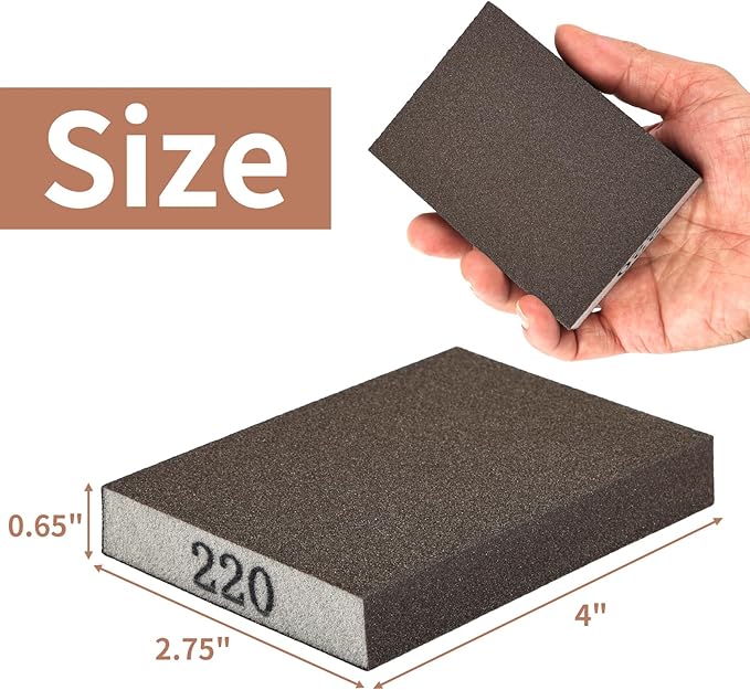 8 Pack Sanding Sponge, Sanding Blocks 220 Grit, Sand Paper for Wood Furniture, Sander Pads, Washable and Reusable Sandpaper for Drywall Metal Glasses Repair (220 Grit)