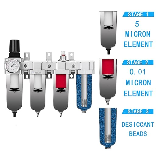 NANPU 3/4" NPT Industrial Grade 4 Stage Air Drying System - Double Particulate Filters, Coalescing Filter, Desiccant Dryer & Air Regulator, Metal Bowl, Auto Drain, for Paint Spray竊?Plasma Cutter