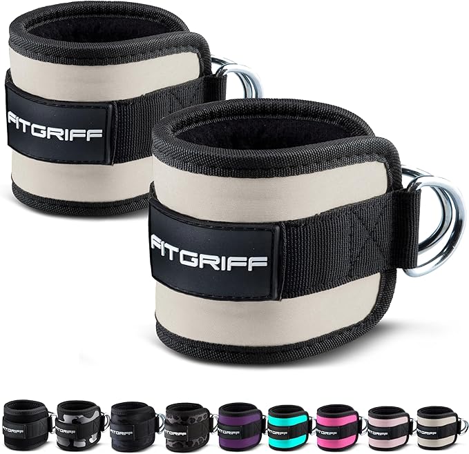 Fitgriff짰 Ankle Straps V1 for Cable Machine (2 Pieces) - Gym Workout Equipment - Leg Pulley Attachment, Kickback Straps