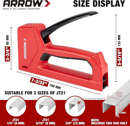 Arrow Light Duty Staple Gun with Safety Lock Function, Upholstery Stapler Gun with 2000 3/8'' JT21 Staples, JT27P Staple Gun for Wood, Material Repair, Furniture Decoration, Crafts and DIY