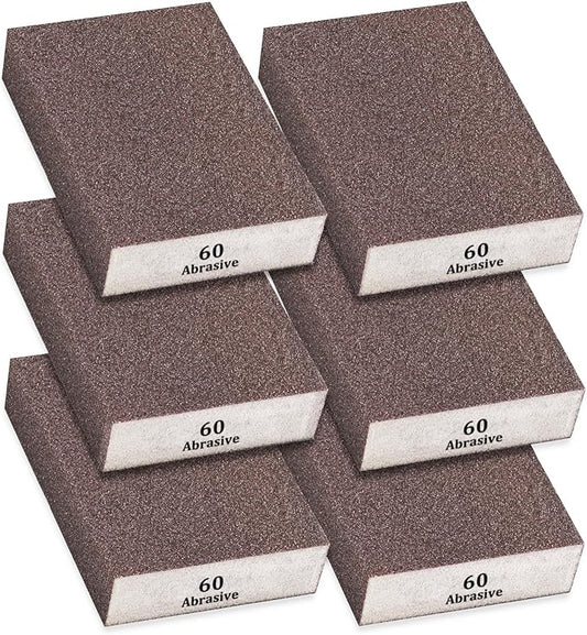 Tnisesm 6Pcs Sanding Blocks 60 Grits Sanding Sponge,for Drywall Wood Metal Washable & Reusable Sandpaper BlocksWashable and Reusable