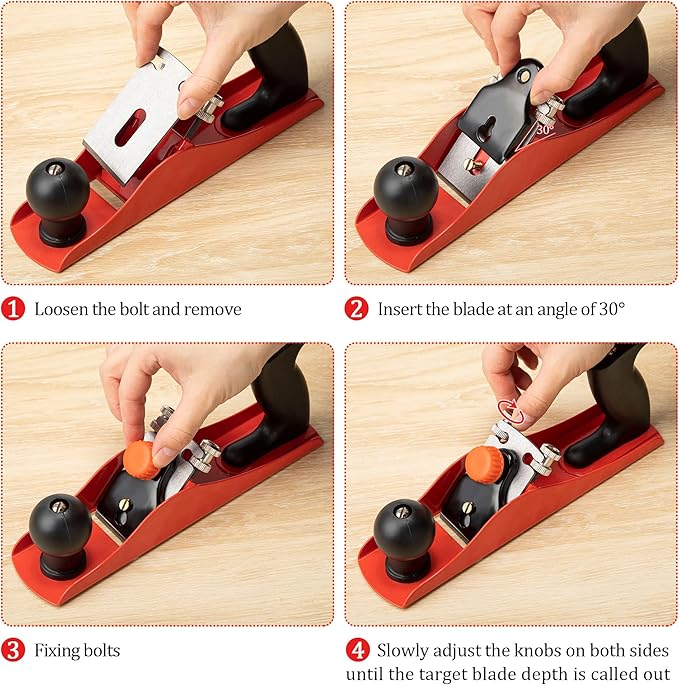 Dreyoo No.4 Adjustable Hand Planer with 2 Inch Replacement Blade, Wood Planer for Woodworking, Smoothing Bench Plane Jointer Plane for DIY Door Installation