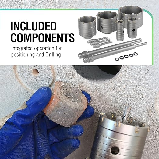 BINOTA 9PCS Concrete Hole Saw Kit, Rotary Hammer Core Bit Hole Saw, with SDS Plus and SDS MAX Shank, for Concrete Cement Brick Wall Stone Masonry, Core bit Set 30 40 65 80 100 mm