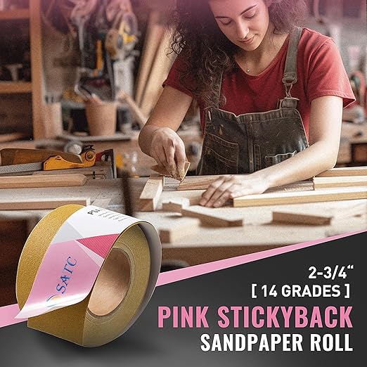 S SATC 100 Grit Pink PSA Longboard Sandpaper 20 Yard Long Continuous Roll, 2-3/4" Wide Self Adhesive Stickyback Sanding Sheets for Automotive, Hand Sanding Blocks,Woodworking, Metal, Plastic