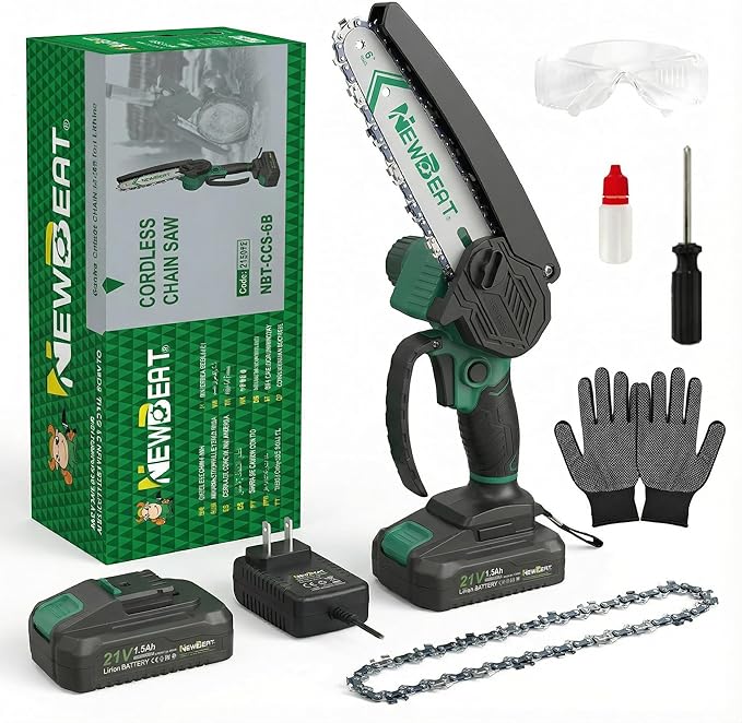 6-Inch Cordless Mini Chainsaw - Battery Powered Handheld Electric Portable Saw for Tree Branch Trimming, Wood Cutting & Garden Tools
