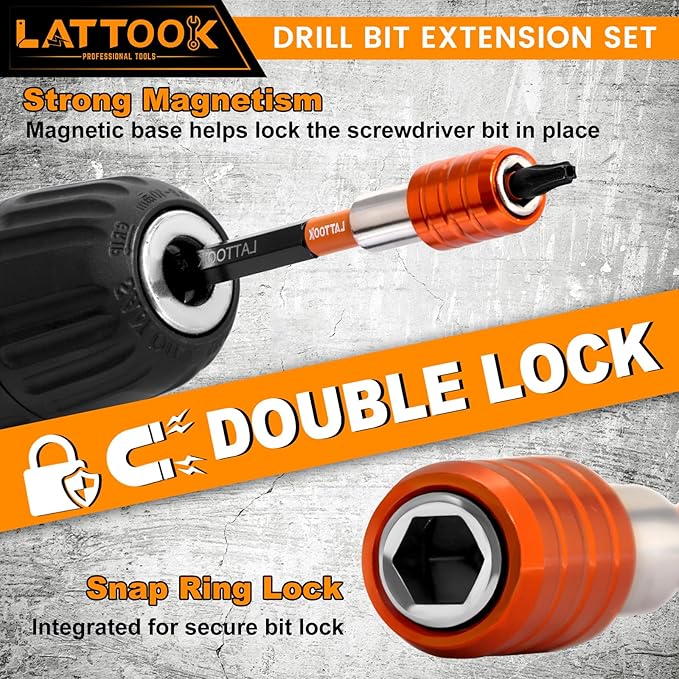 Drill Bit Extension Set, LATTOOK 4-Pieces 2-3/8", 4", 6", 12'' Long Magnetic Drill Screwdriver Bit Holder Extender, 1/4 Inch Hex Quick Release Bit Holder for Drill Bits
