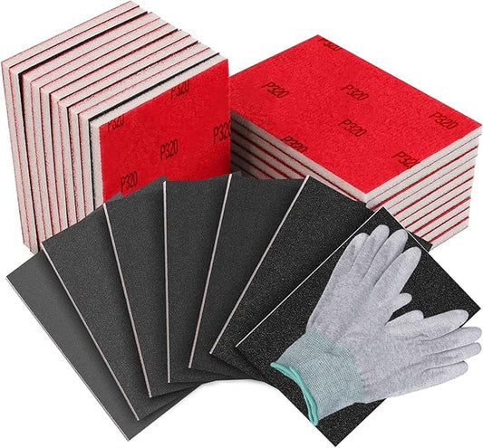 32pcs Sanding Sponge Set, 12 Different Grades of Sanding Block 180-3000Grits, Reusable Wet and Dry 4"x3" Sand Paper for Metal Wood Drywall Walls Stone Automotive Paint Plastic DIY(Variety of Grits)