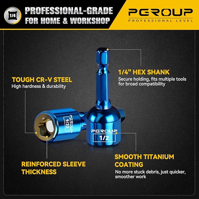 9 PCS Impact Magnetic Nut Driver Set, SAE (1/4??- 1/2?? Impact Driver Bit Set, 1/4 Inch Hex Shank Drill Socket Set, Nut Driver Set For Impact Drill