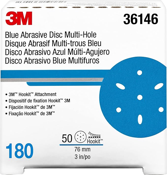 3m 3M-36146 Hookit Blue Abrasive Disc Multi-hole, 3, 180 Grade
