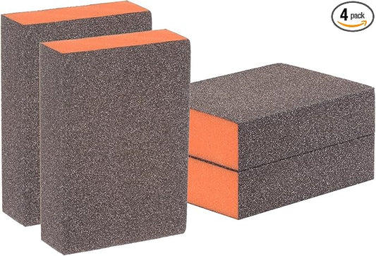 HARFINGTON 4pcs Sanding Sponge Blocks #100 (240-320 Grits) Wet/Dry Hand Sanding Sponges, 100x70x25mm Foam Sanding Block Pad for Polishing Kitchen Metal Wood Drywall Furniture, Brown&Orange