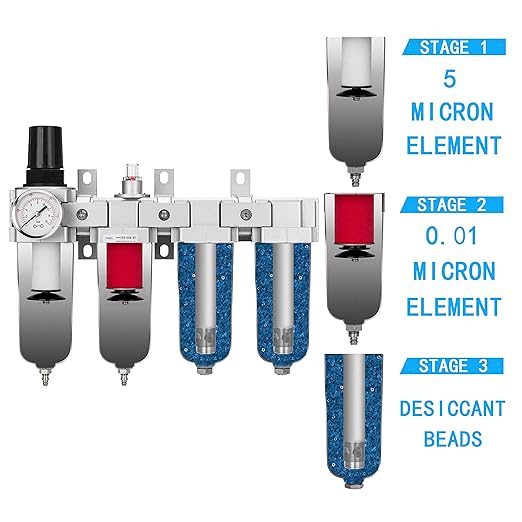 NANPU 1/2" NPT Industrial Grade 4 Stage Air Drying System - Particulate Filter, Coalescing Filter, Double Desiccant Dryers & Air Regulator, Metal Bowl, Manual Drain, for Paint Spray竊?Plasma Cutter