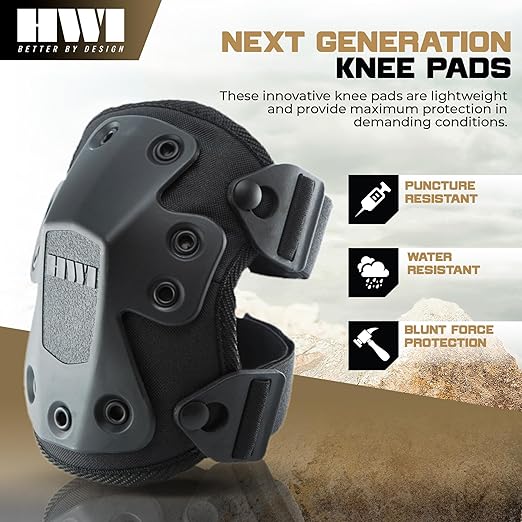 HWI Gear Next Generation Knee Pad for Protection: Combat, Mechanics, Construction, Hunting, Landscaping, Outdoor Survival, Heavy Duty Industrial Grade, Adjustable