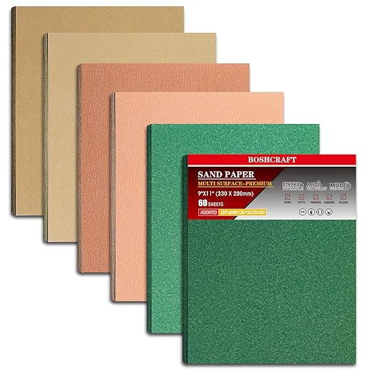 60 PCS Sandpaper, Sandpaper Assortment Sandpaper for Wood Metal Automative Furniture Hand Sander Paper 60/80/120/150/220/320 Grit Sandpaper Sheet Sanding Paper Cut for Use 9" x 11"