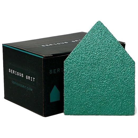 Serious Grit - 40 Grit 90mm x 65mm Triangle Sanding Sheets - Fits Milwaukee M12 Fuel Sanders - Heavy-Duty Hook & Loop Film Sandpaper Pads for Orbital Detail Sanders - 25 Pack Box