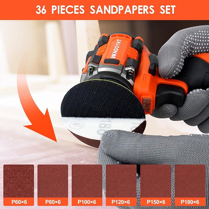 Brushless Small Sander with 36PCS Sandpapers, 2 Variable Speed Cordless Sander (0-500/0-3000 RPM), 3.0Ah Battery, Mini Compact Design Electric Sander for Wood, Metal, Paint Removal, and DIY Projects