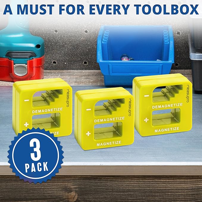Demagnetizer and Magnetizer - Yellow - 3 Pack - for Screwdrivers Tips, Bits, and Small Tools, Large or Big Screws, Drills, Drill Bits, Sockets, Nuts, Bolts, Nails and Precision Construction