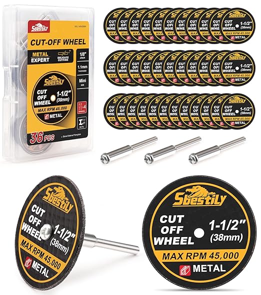 1-1/2 Cut Off Wheels 40 Pack, 1.5" x 1/8" Fiberglass Reinforced Cutting Discs Rotary Tool Accessories Kit with 4 Mandrels, for Cutting Metal, Bolts, Screws