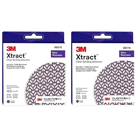 3M Xtract Net Disc 710W, 5 in, 12 Piece Multi-Pack Hook and Loop Sanding Discs, 80+, 120+, 180+, 220+, 240+, 320+, Virtually Dust-Free, Assorted Grades, 66584