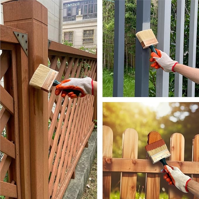 Deck Stain Brush, 9 Inch Deck Paint Brush with Threaded Handle for Extension Pole, Wide Large Brushes for Staining Wood, Fence, Walls, Lime Wash Paint Brush