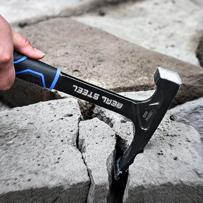 Real Steel Ultra Rock Pick Hammer 22 oz One Piece Steel Chipping Brick Masonry Hammer with Rubber Grip for Geological Study and Rock Hounding 0523