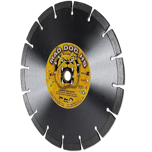 Delta Diamond Mad Dog HS 9 Inch Segmented Diamond Saw Blade, .095 X DM-7/8-5/8" Arbor, Premium, Wet/Dry, Laser-Welded, General Purpose Cutting Concrete, Masonry, Stone (9")