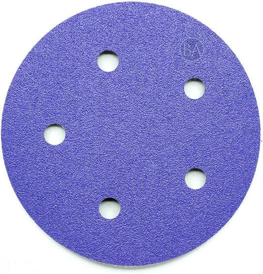 Benchmark Abrasives 5" Premium Ceramic 5 Holes Film Backed Hook and Loop Discs For Sanding of Metals Non-Ferrous Metals Wood Plastic Fiberglass (Pack of 50) - 320 Grit