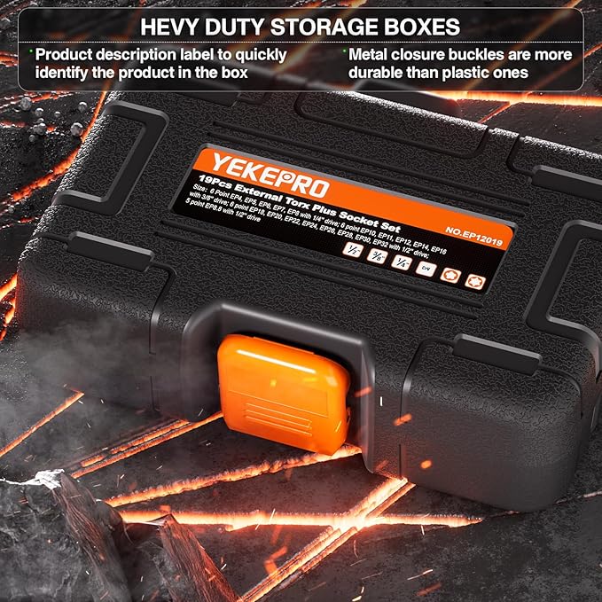 External Torx Plus 19pc Socket Set, 6 Point EP Socket with 1/2'' 3/8'' 1/4'' Drive EP4 EP5 EP6 EP7 EP8 EP10 EP11 EP12 EP14 EP16 EP18 EP20 EP22 EP24 EP26 EP28 EP30 EP32