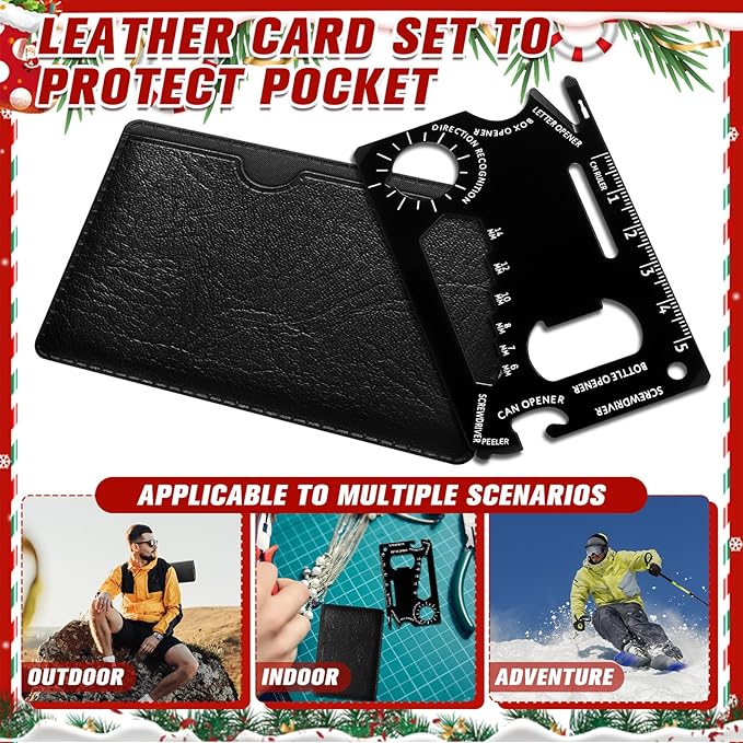 Cholemy 12 Pcs Credit Card Wallet Multitool 46 in 1 Metal Stainless Steel Survival Pocket Tool Multipurpose Bottle Opener Bulk for Men Christmas Stocking Stuffer Gift(Black,Basic Style)