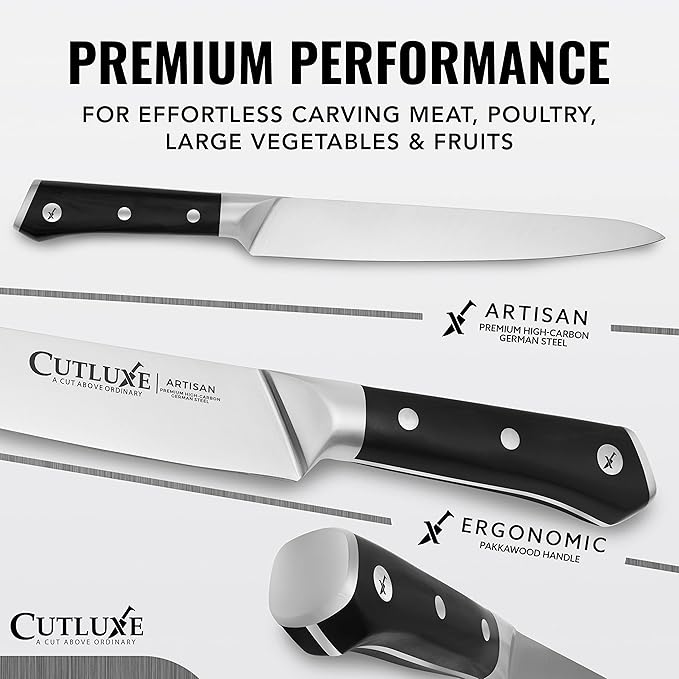 Cutluxe Turkey Carving Knife Set ??Carving Fork & Knife for Meat, BBQ, Brisket ??Razor Sharp Premium German Steel Full Tang, Ergonomic Handle, Grilling Gifts for Men ??Artisan Series