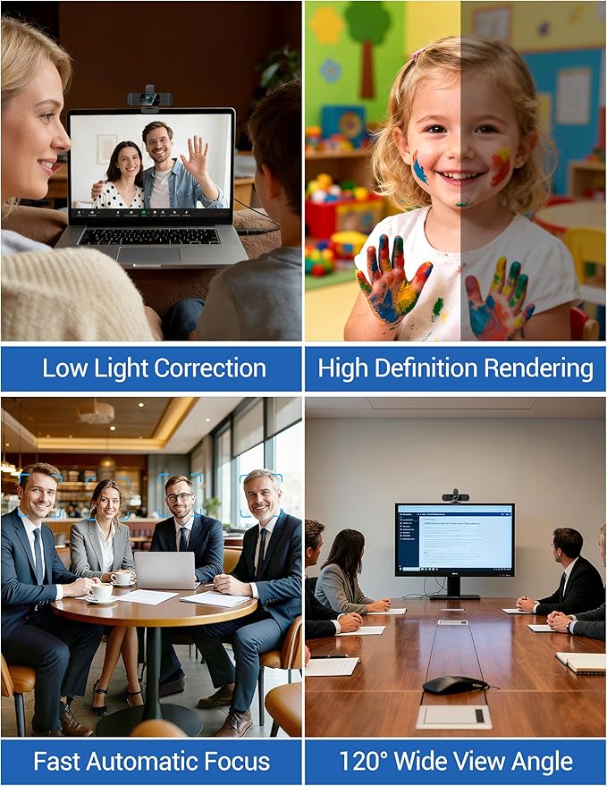 RUWBY QHD 2K Webcam with Built-in Dual Mics, Wide-Angle Lens, Privacy Cover, Tripod Stand, Autofocus Computer Camera, Plug and Play for Desktop PC or Laptop
